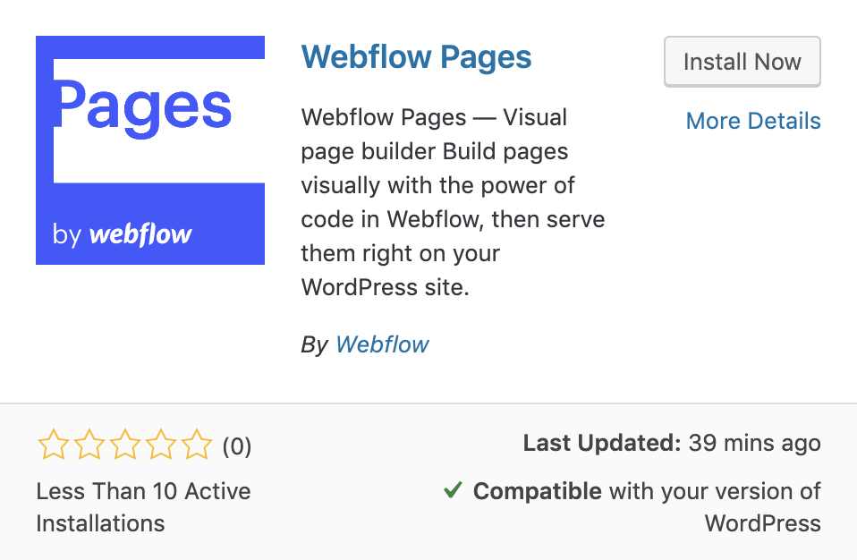 Webflow Pages Plugin Screenshot from WordPress