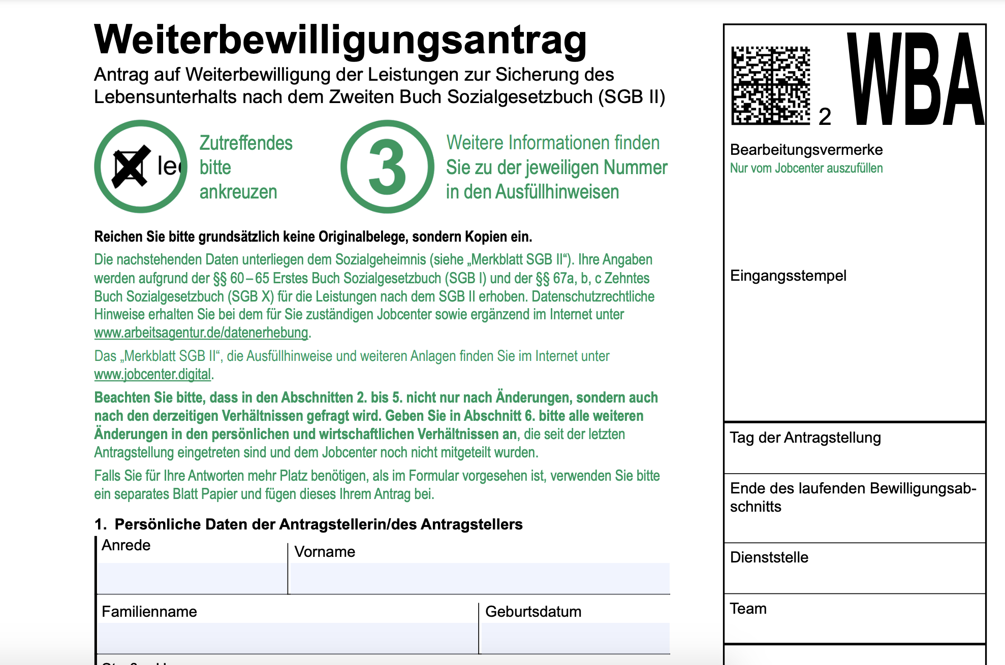 Weiterbewilligungsantrag Formular vom Jobcenter