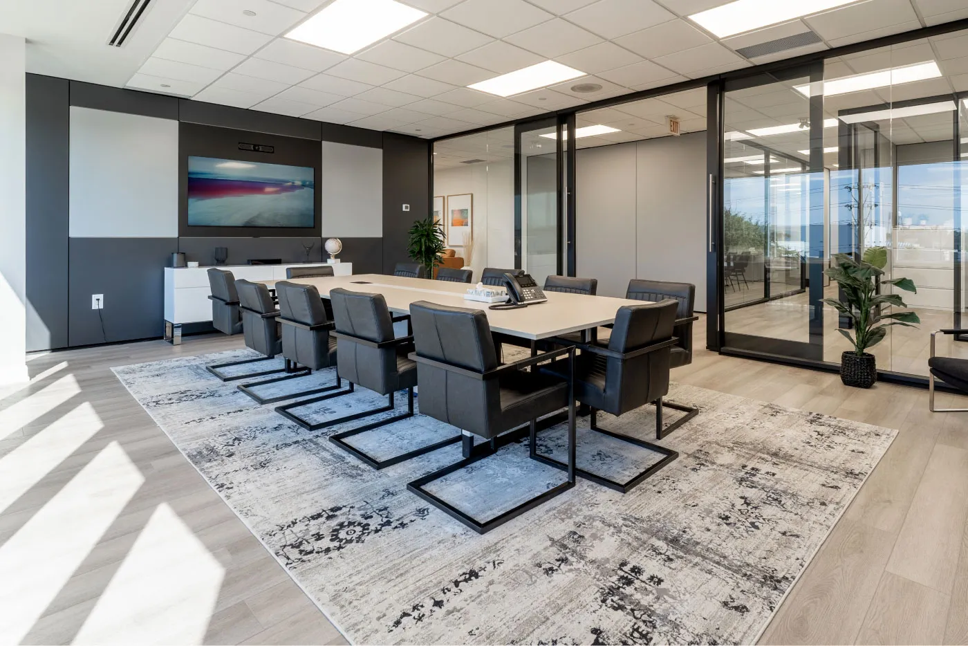 Large office boardroom setup