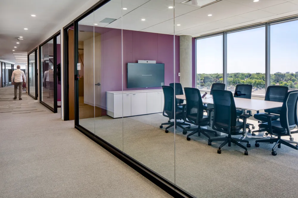 AstraZeneca board room with large screen on wall