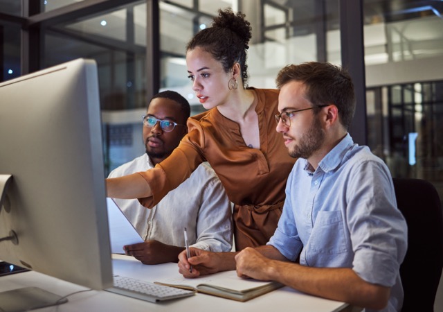 People working on computer.