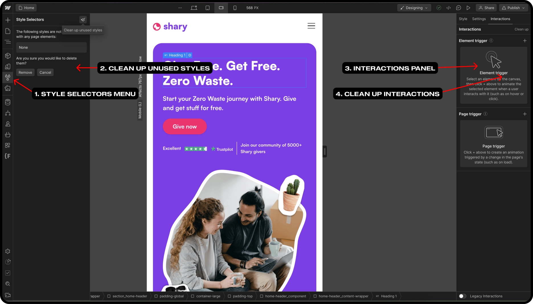 Clean Up Unused Styles and Interactions in Webflow Designer