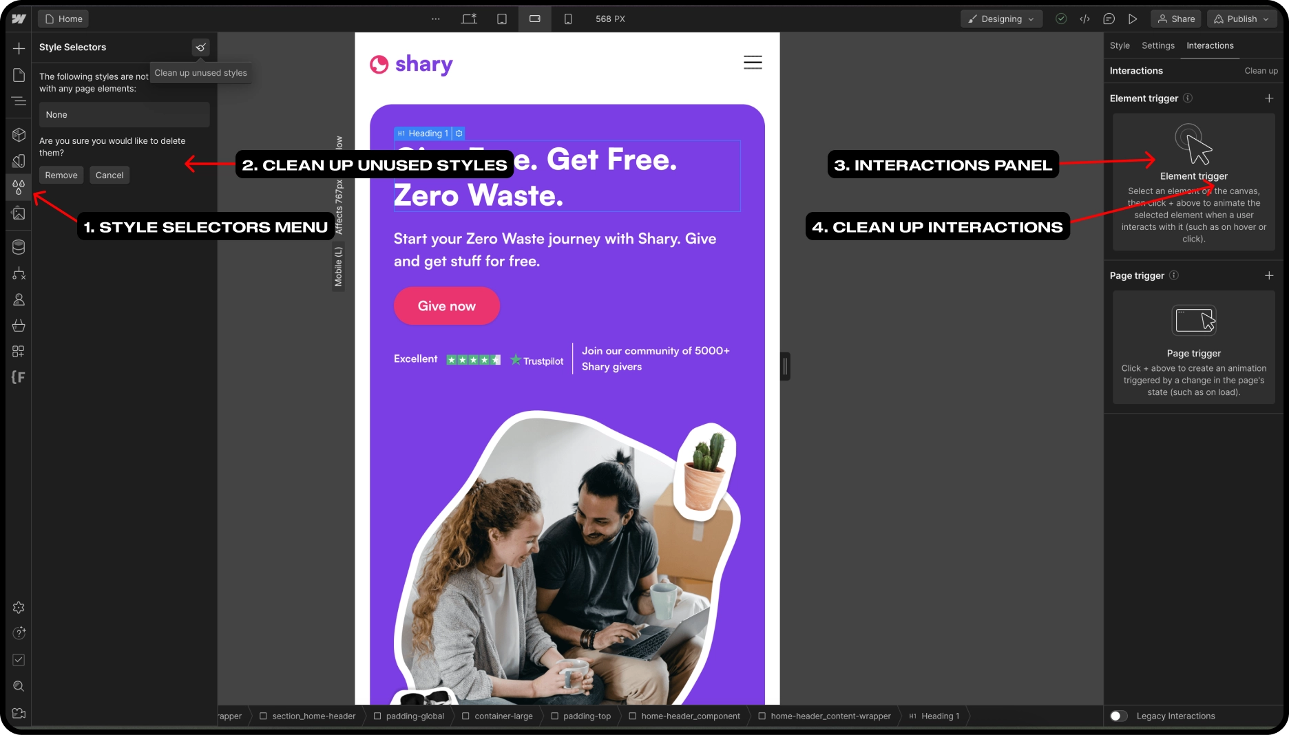 Clean Up Unused Styles and Interactions in Webflow Designer