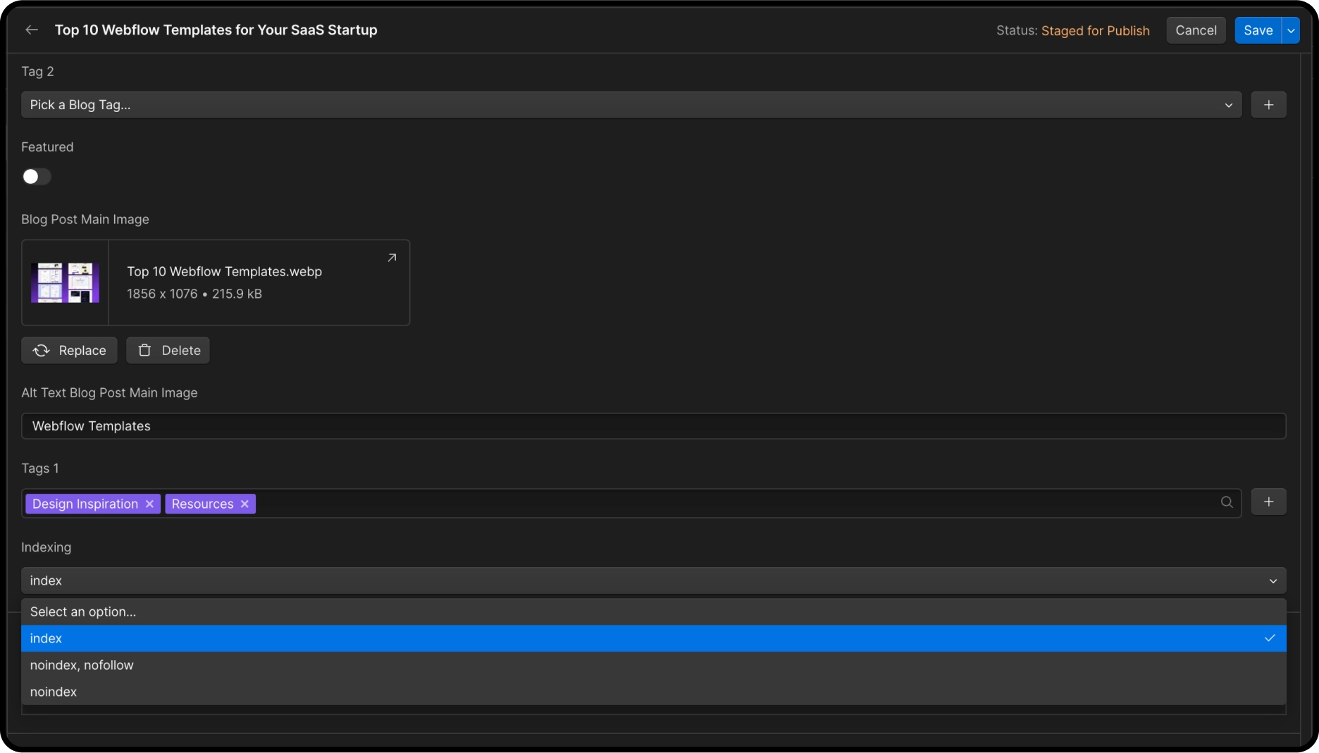 CMS Item Settings