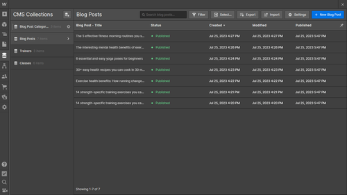 CMS Collection - Fitnestic X Webflow Template
