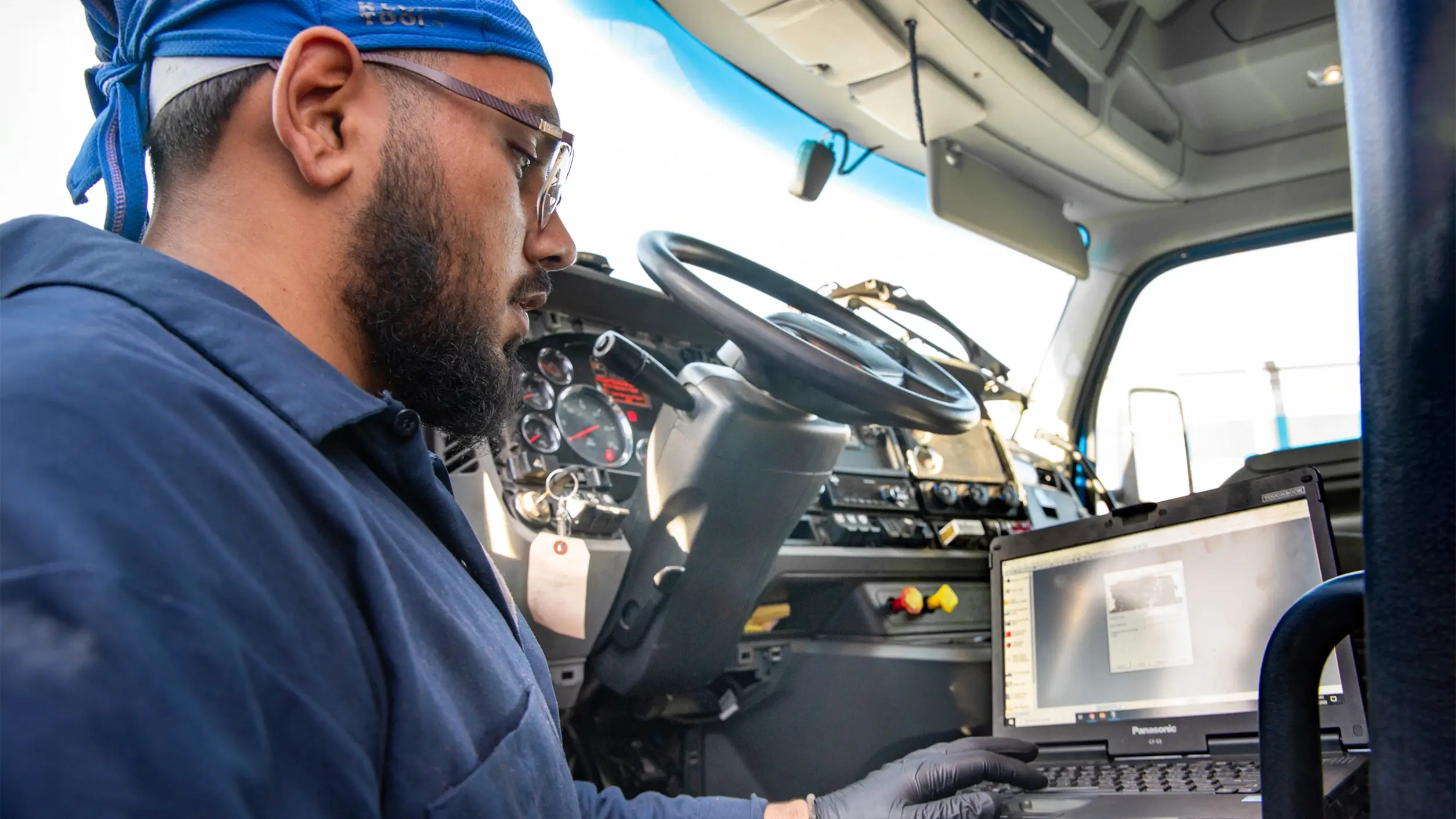 Mechanic performing truck steering repair in North Las Vegas, NV