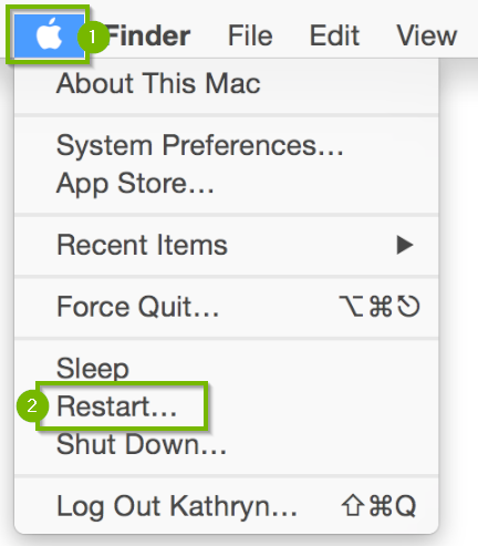 Apple icon in the upper-left corner displaying a menu beneath with the restart option highlighted.