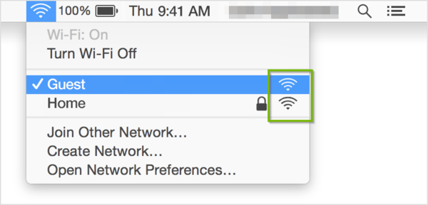self assigned ip address meaning Wi-Fi menu with signal strength indicator highlighted.