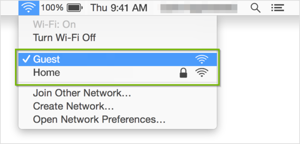 Wi-Fi menu with networks highlighted.