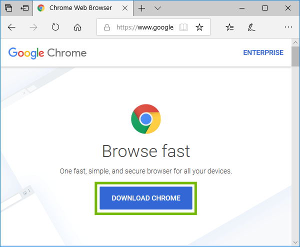 Chrome download page with Download Chrome highlighted.