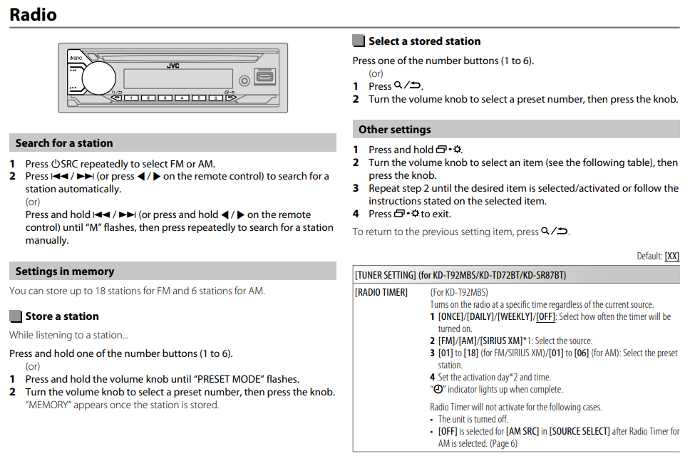 How to Setup JVC KDSR87BT CD Receiver