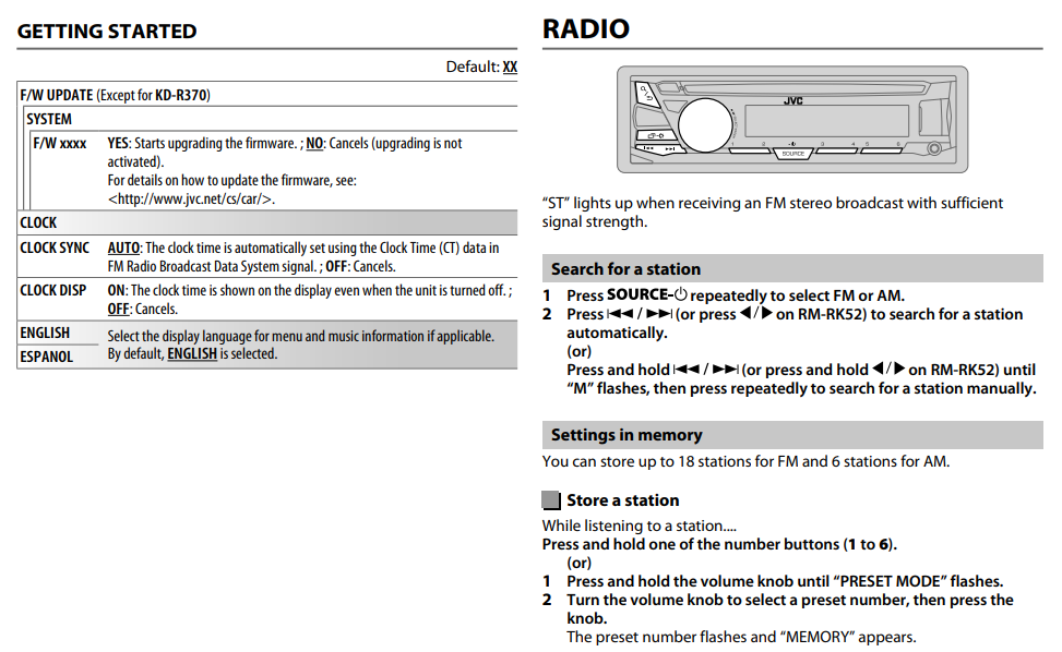 How to Setup JVC KDR370 CD Receiver