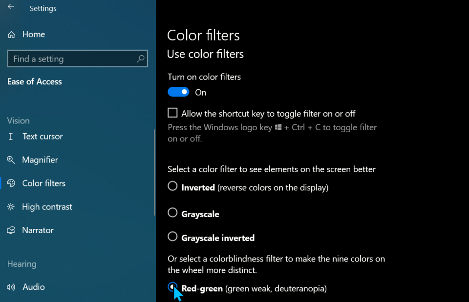 How to Adjust on Color Filters Windows 10