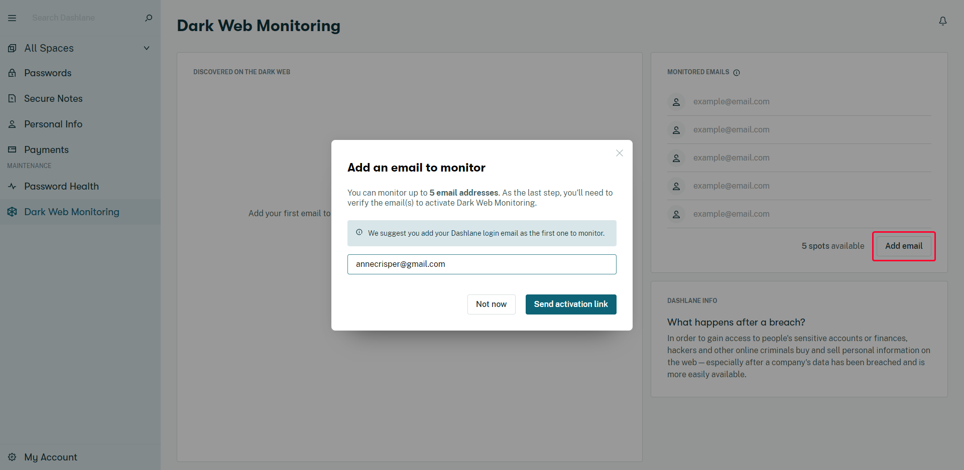 How to set up and use Dark  Monitoring on Dashlane