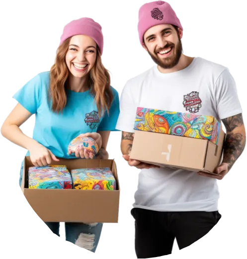 Couple holding parcel