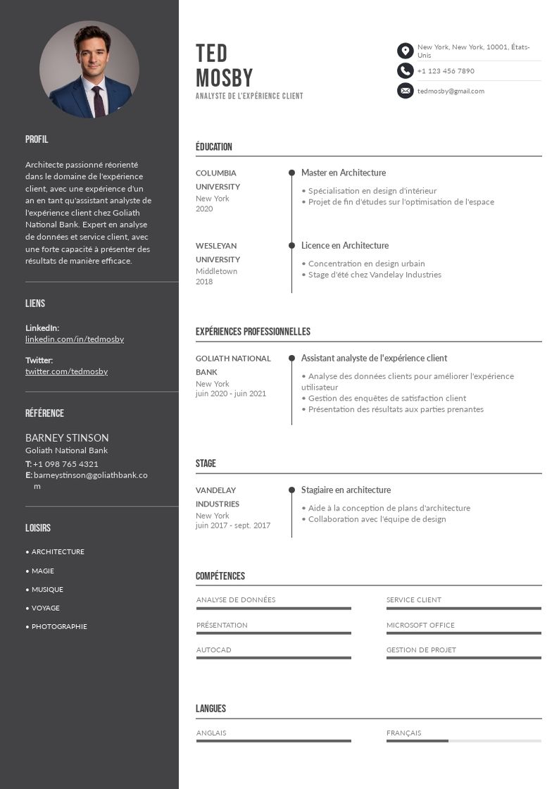 Exemples de CV Analyste en expérience client sans expérience réussis.