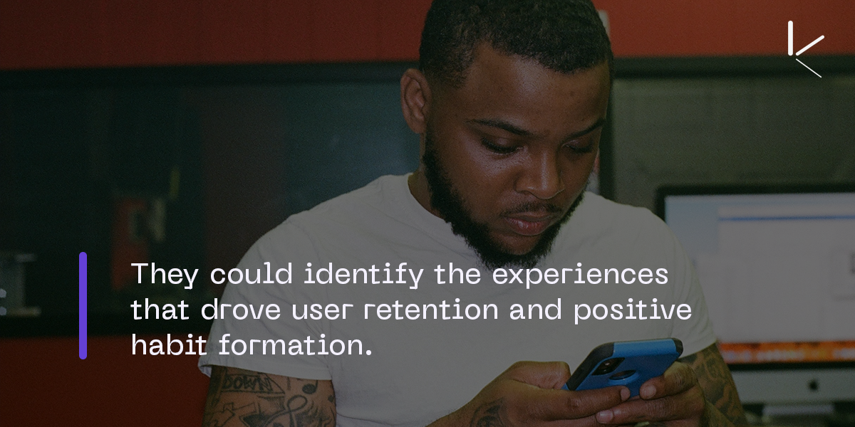 Man using language learning app on phone. Image caption: They could identify the experiences that drove user retention and positive habit formation.