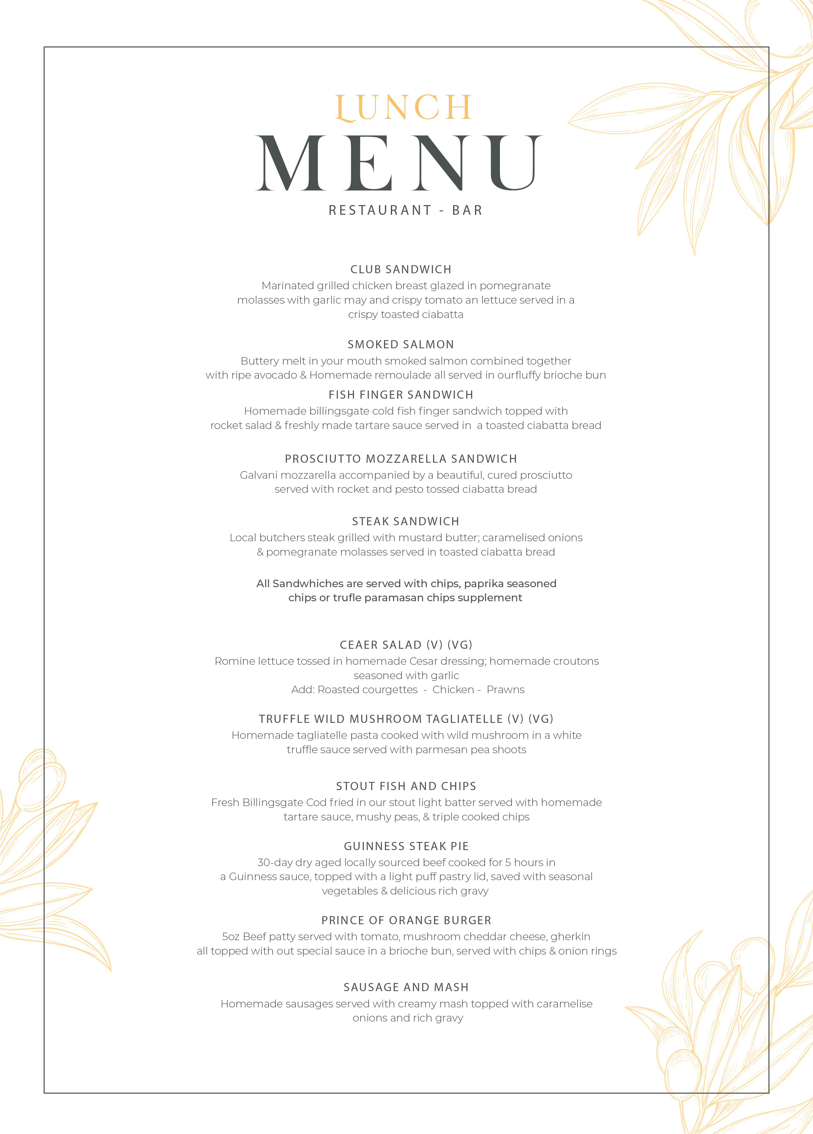 Lunchtime Delights at Prince of Orange - Explore Our Mouthwatering ...