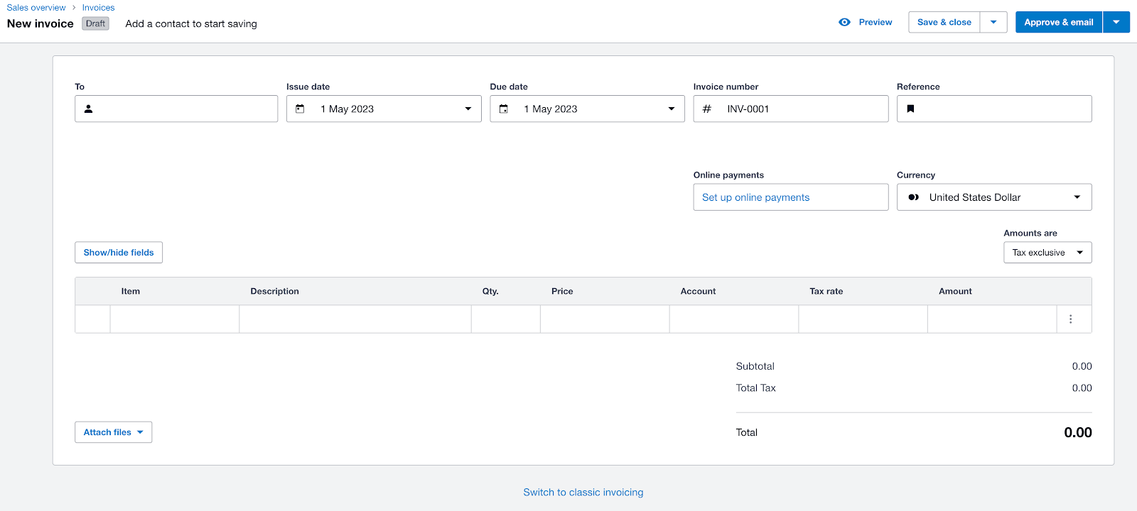 New invoicing in Xero