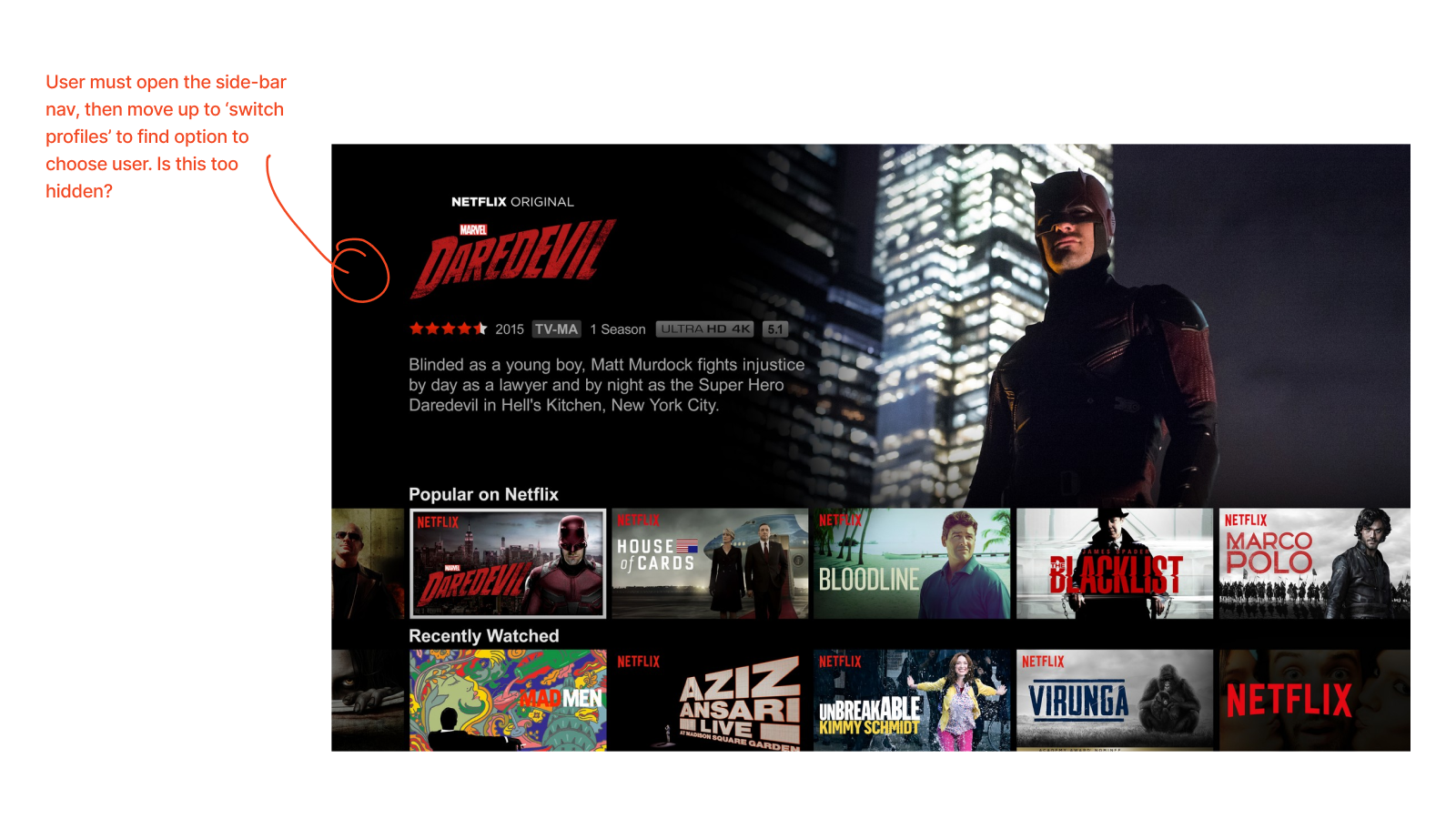 ux competitive audit of Netflix UI