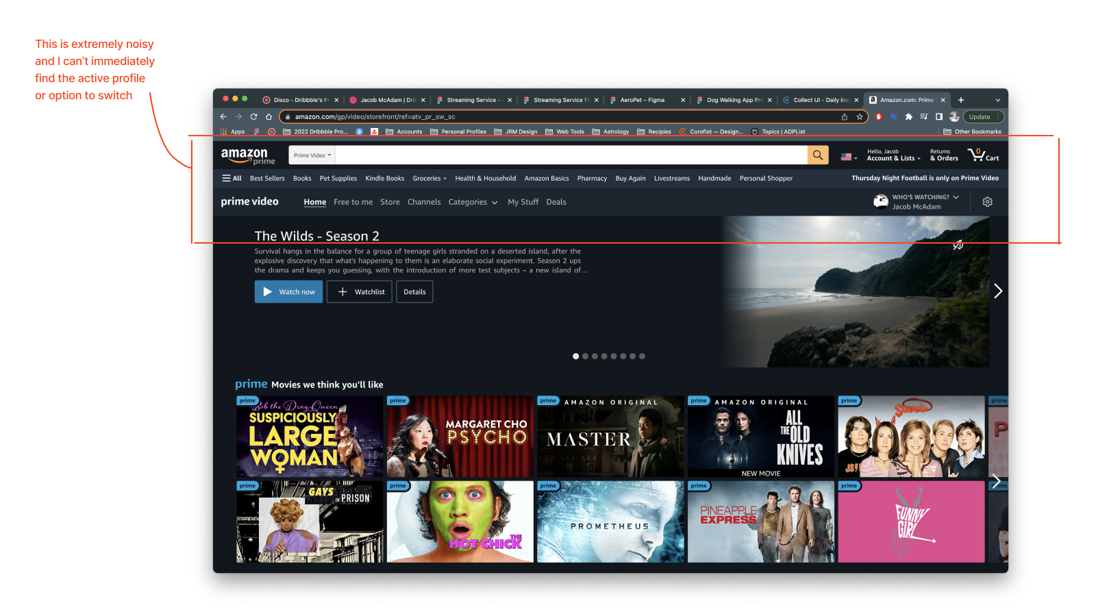 ux competitive audit of Amazon Prime UI