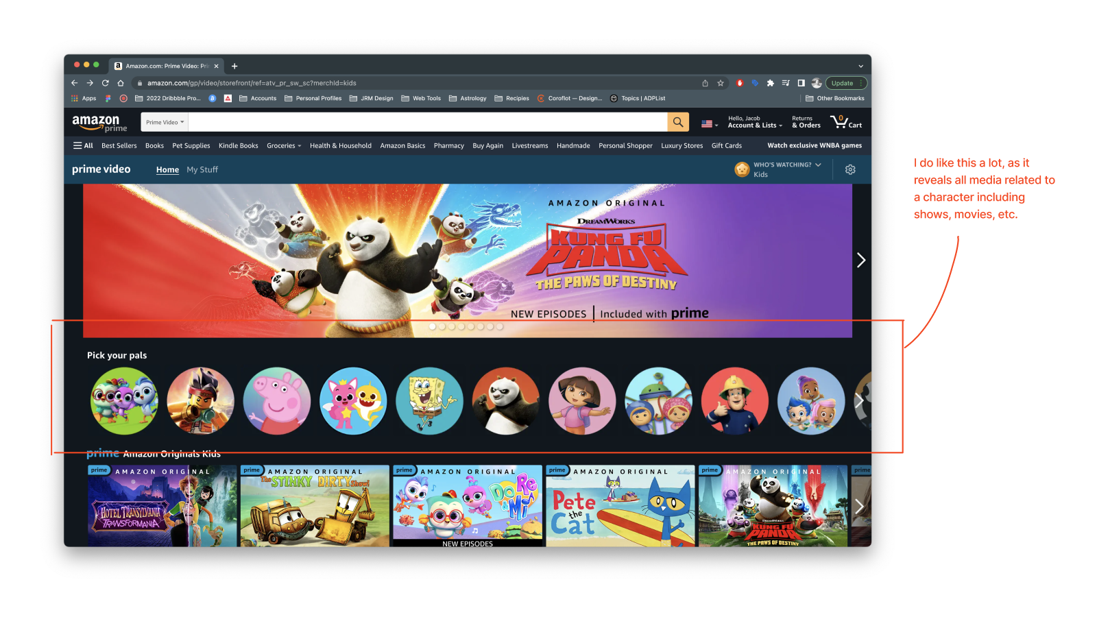 ux competitive audit of Amazon Prime UI