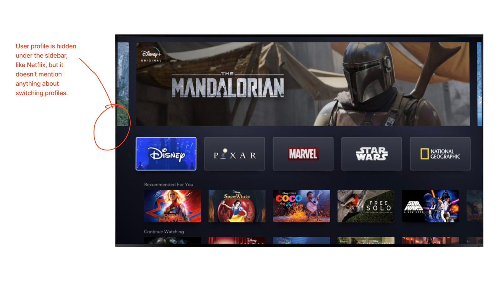 ux competitive audit of Disney+ UI