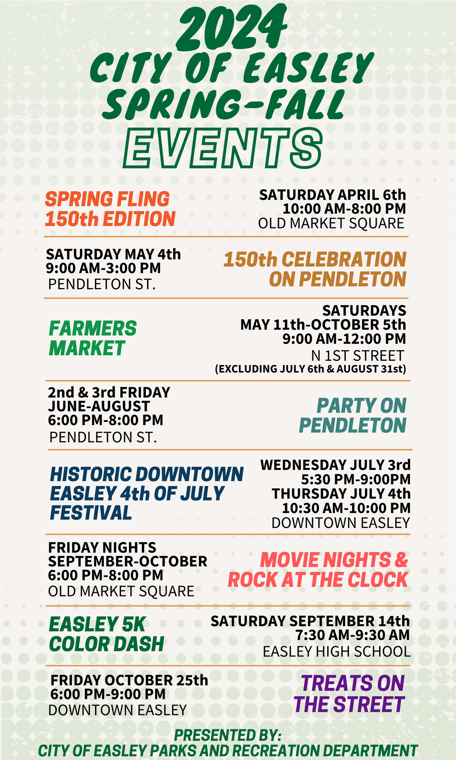 Entity City Events City of Easley, SC