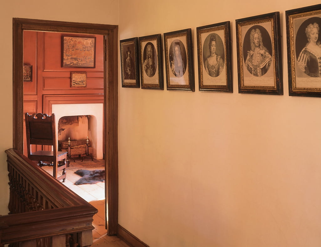 An image of the upstairs hallway into the Second Bedchamber in Wright's Ferry Mansion