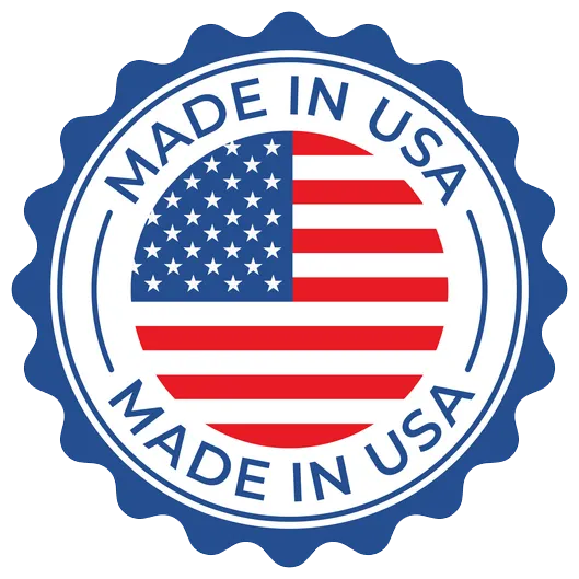 A made in USA badge with the American flag in the middle.