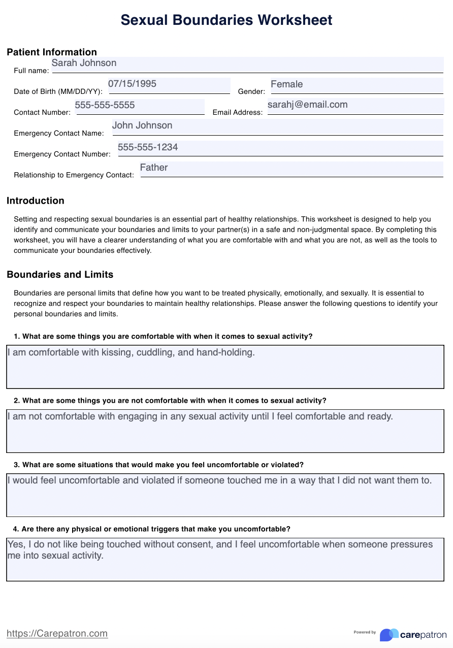 Sexual Boundaries Worksheet Example (Sample)