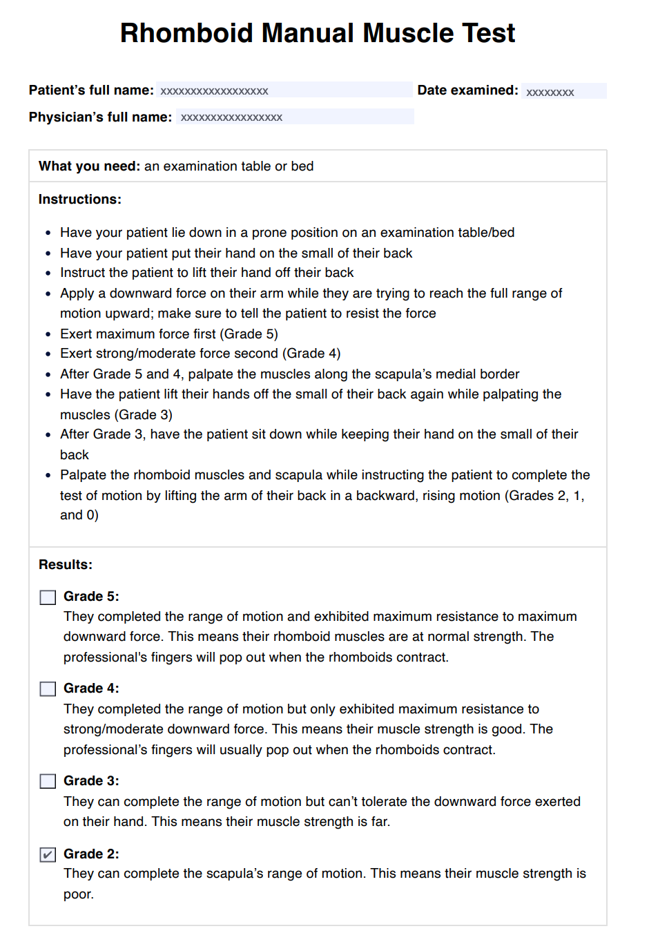 Rhomboid Manual Muscle Test & Example | Free PDF Download