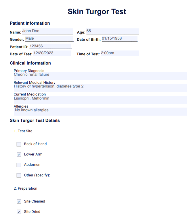 Skin Turgor Test example (sample)