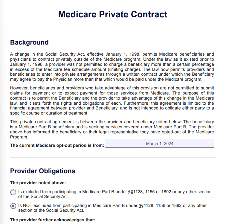 Medicare Private Contract example