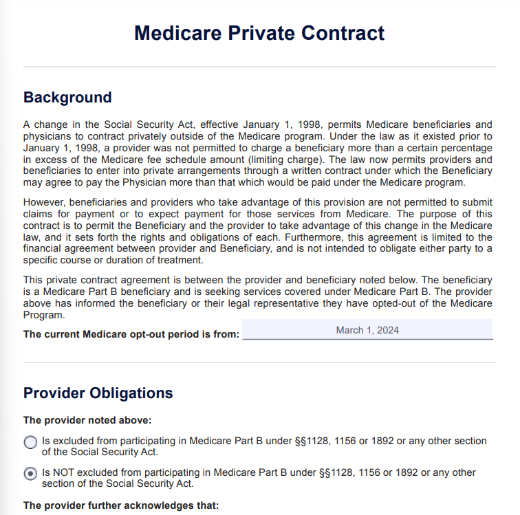 Medicare Private Contract example 