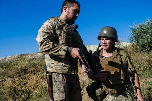 How to shoot; Soldier from the 57th brigade receiving instructions on how to use American-made weapons. September 20, 2023. Donetsk Oblast Ukraine