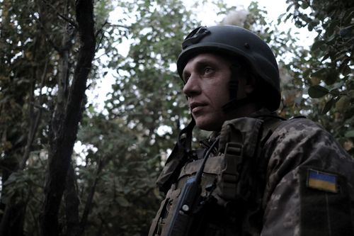 Trenches; A soldier with the 32nd Mechanised Brigade hiding from drones and shelling near Kupyansk, 400 meters from the zero line. September 22, 2023. Kupyansk Ukraine