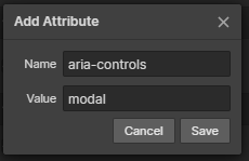 Exemple dans Webflow de l'attribut aria-controls modal