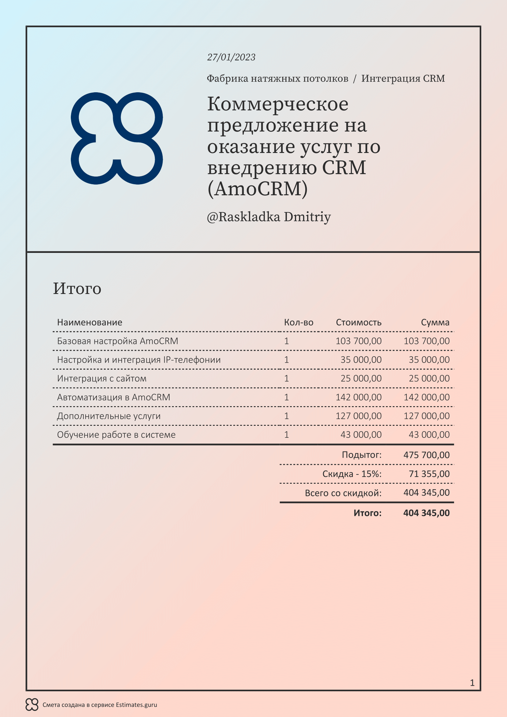 Коммерческое предложение на внедрение amoCRM