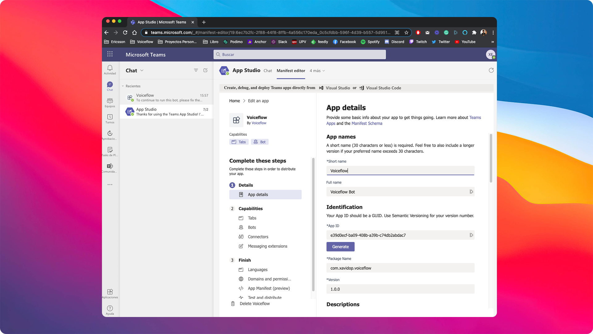 Generate an App ID n the Microsoft Teams App Studio