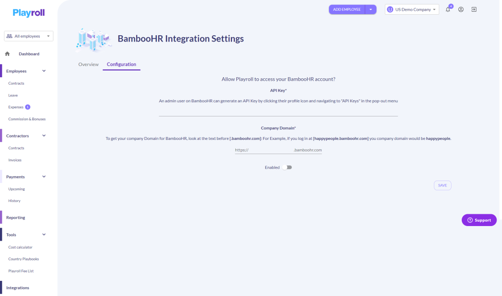 BambooHR App Integration with Employer of Record Playroll