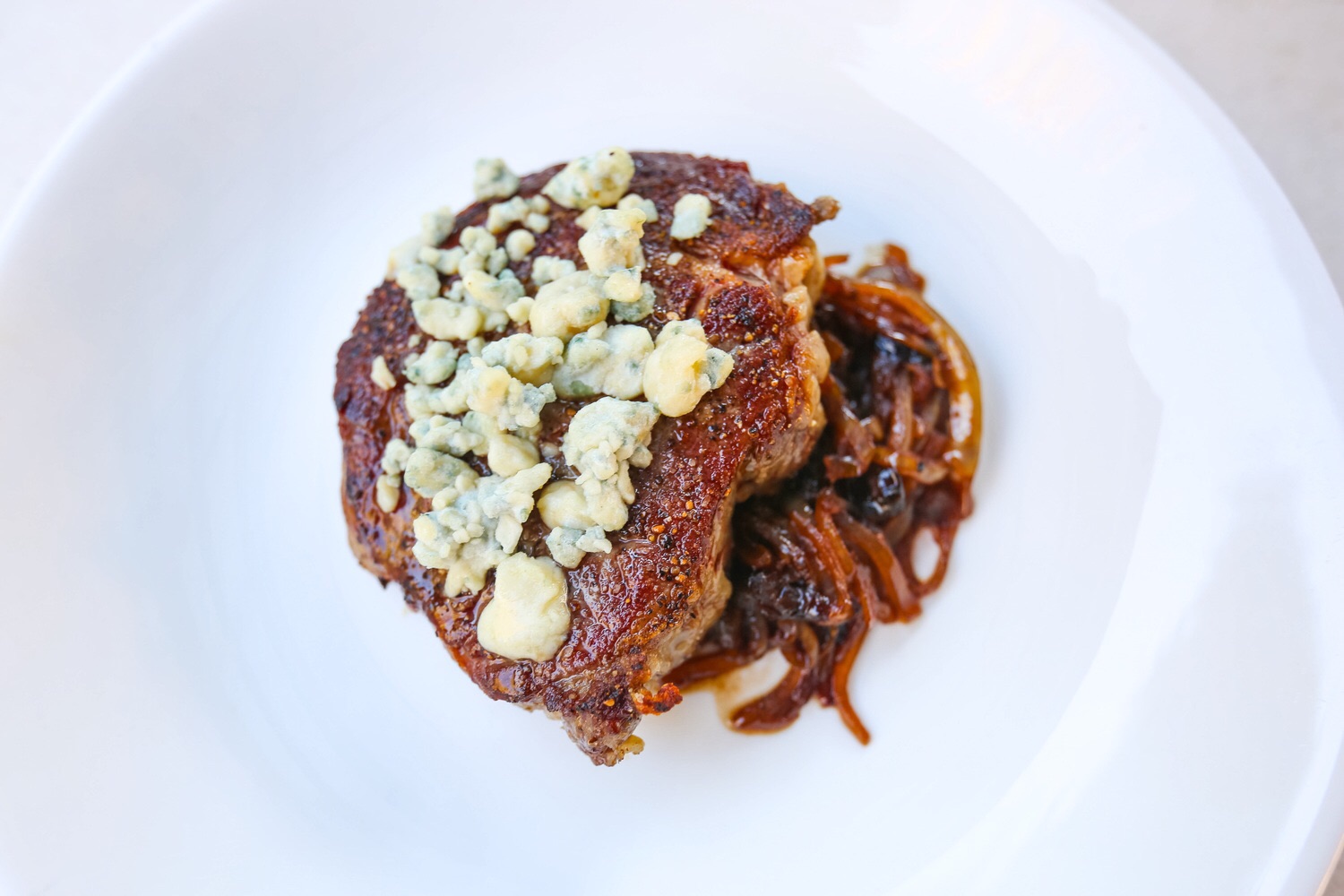 Steak, Caramelized Onions and Blue Cheese Recipe from Sam The Cooking Guy
