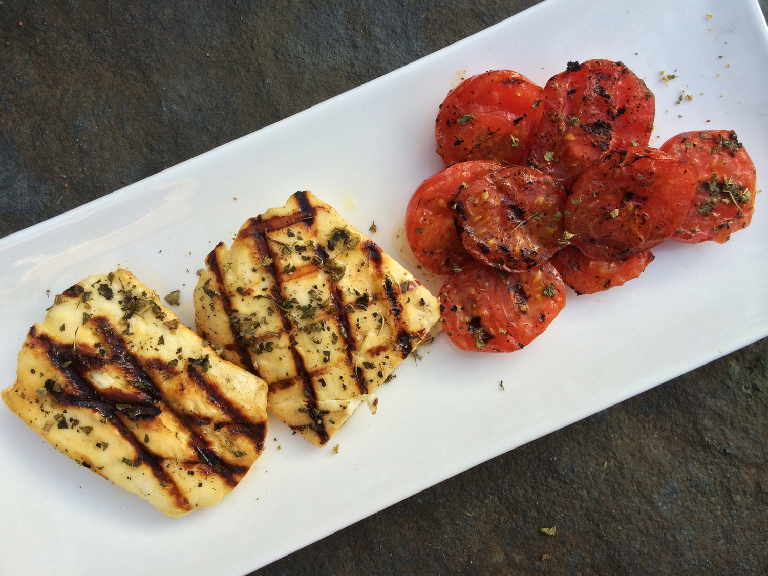 Grilled Halloumi Cheese & Tomatoes