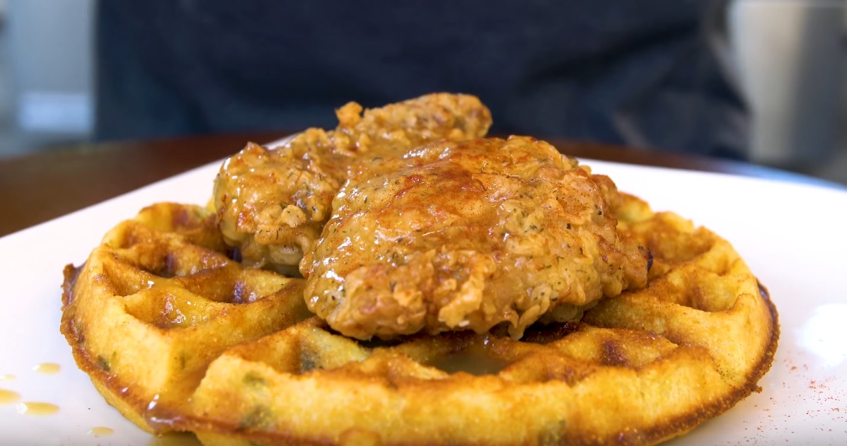 Fried Chicken and Jalapeno Cornbread Waffles Recipe from Sam The