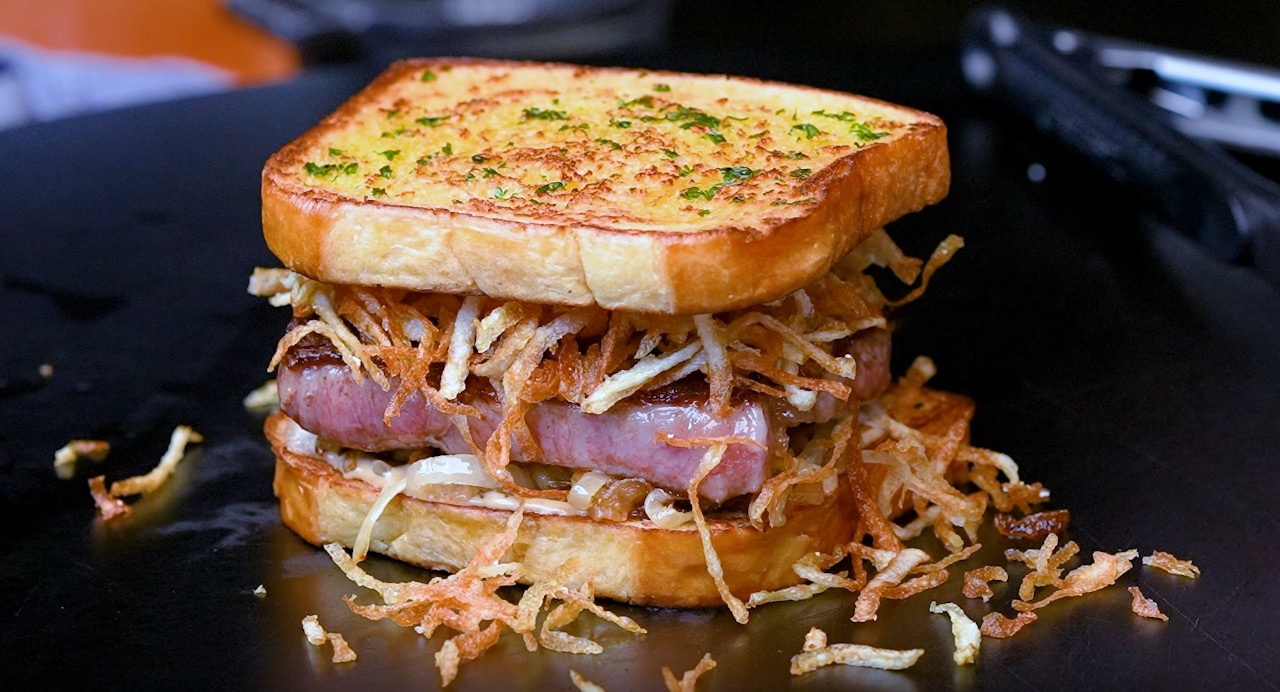 Garlic Bread Steak Sandwich with Japanese Wagyu Recipe from Sam The