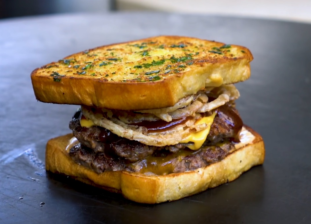 Texas Toast Garlic Bread Burger Recipe from Sam The Cooking Guy