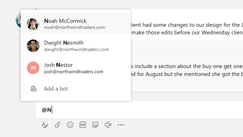 @mentions in Microsoft Teams
