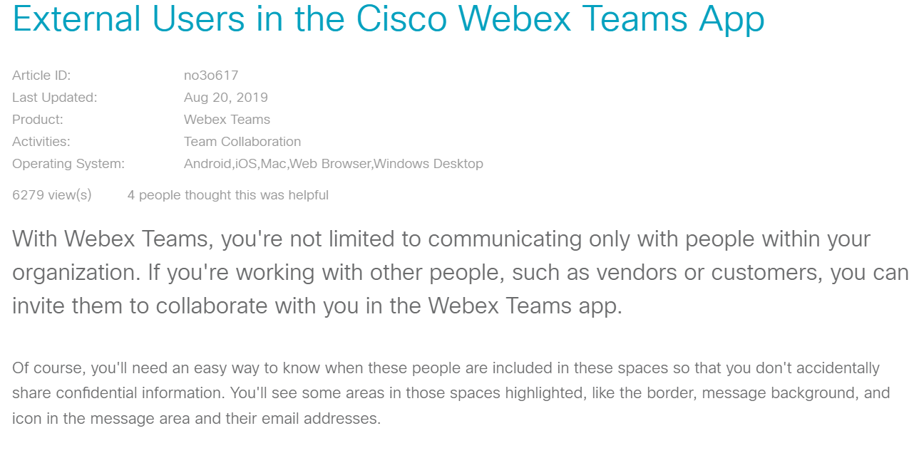 External users in the Cisco Webex Teams app