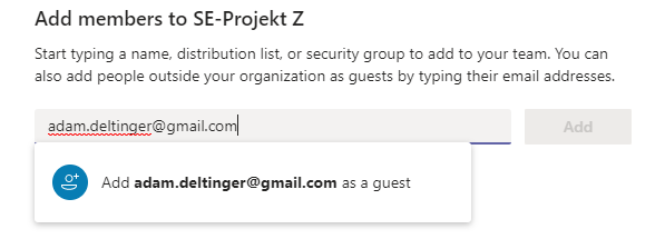 Add Microsoft Teams guest via email