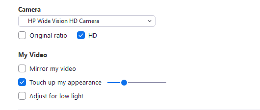 Zoom video settings